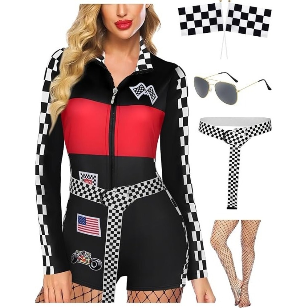 Women Race Car Driver Costume Adult Small W/ Accessories Halloween Cosplay